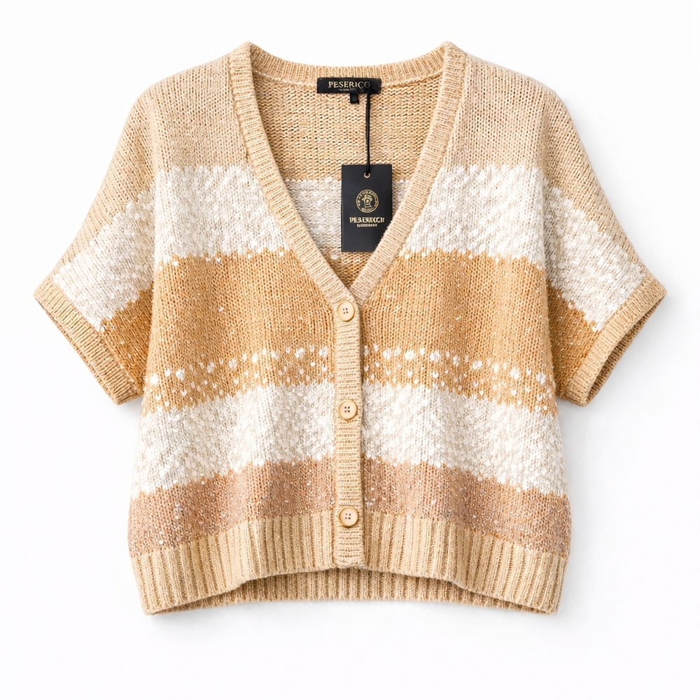 Peserico Italy Sequin Stripe Knit Cardigan Sweater NWT - Picture 2 of 14